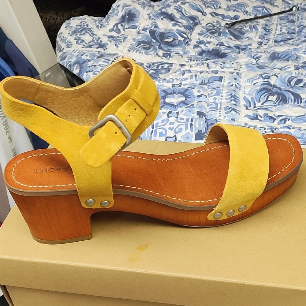 Lucky Brand Yellow Sandals with Chunky Block Heel